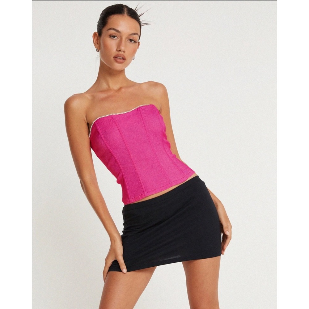 Motel Rocks Kya‎ Corset Top Fuchsia Beaded Strapless XS NEW